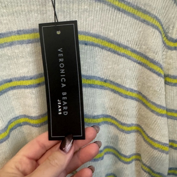 NWT Veronica Beard Cream Striped Linen Sweater Sz XL - Picture 4 of 5